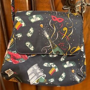Nicole Miller Black Crossbody Bag with Festive Print